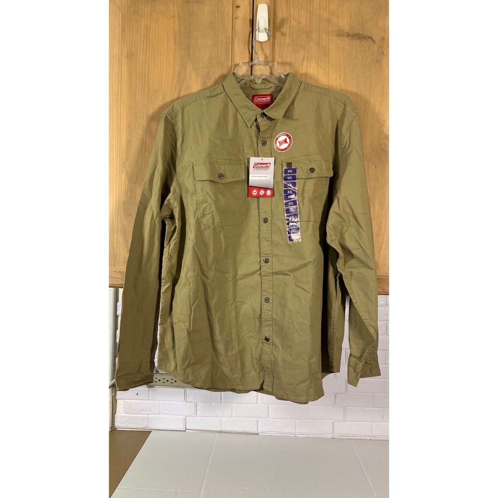 Coleman Stretch Canvas Shirt Mens XXL Khaki Tan Long Sleeve Button Down New